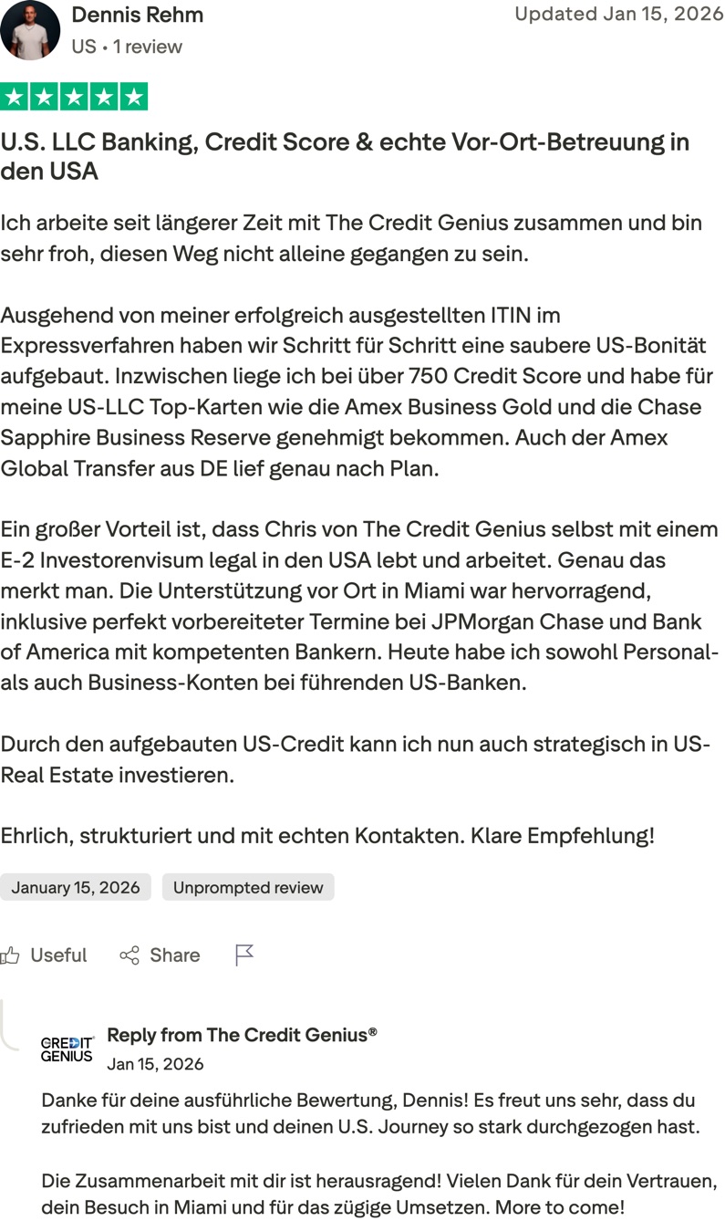 Dennis Rehm: U.S. LLC Banking, Credit Score & echte Vor-Ort-Betreuung in den USA