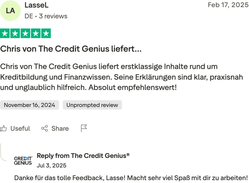 LasseL: Chris von The Credit Genius liefert…