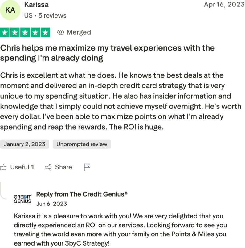Karissa: Chris helps me maximize my travel experiences with the spending I'm already doing