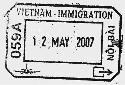 Timbre d'immigration du Vietnam avec la date 1-2 mai 2007 et mention de l'aéroport de Nội Bài.
