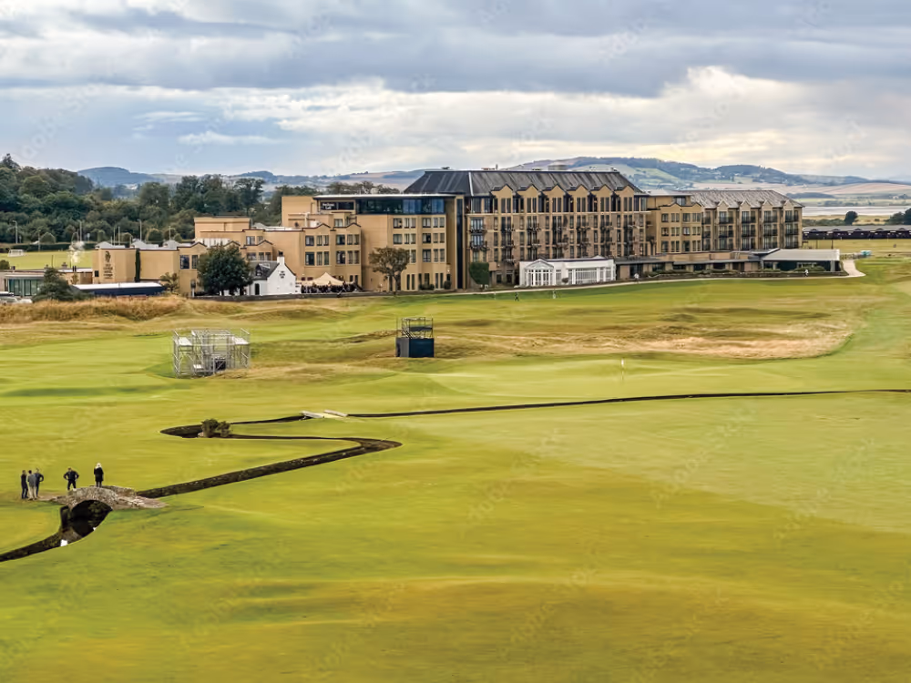 Old Course Hotel with view of the golf course.