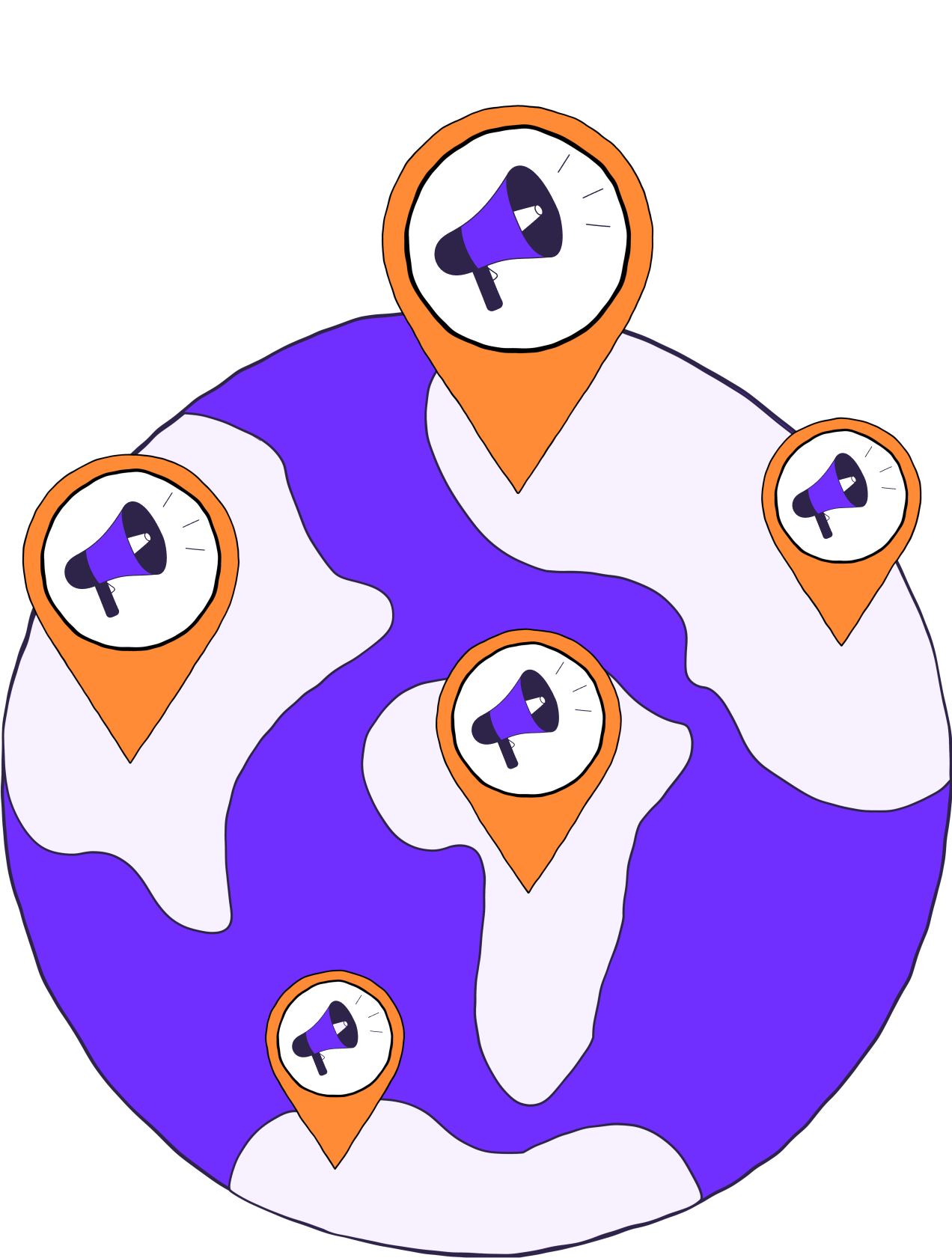 Globe with location pins containing speakers