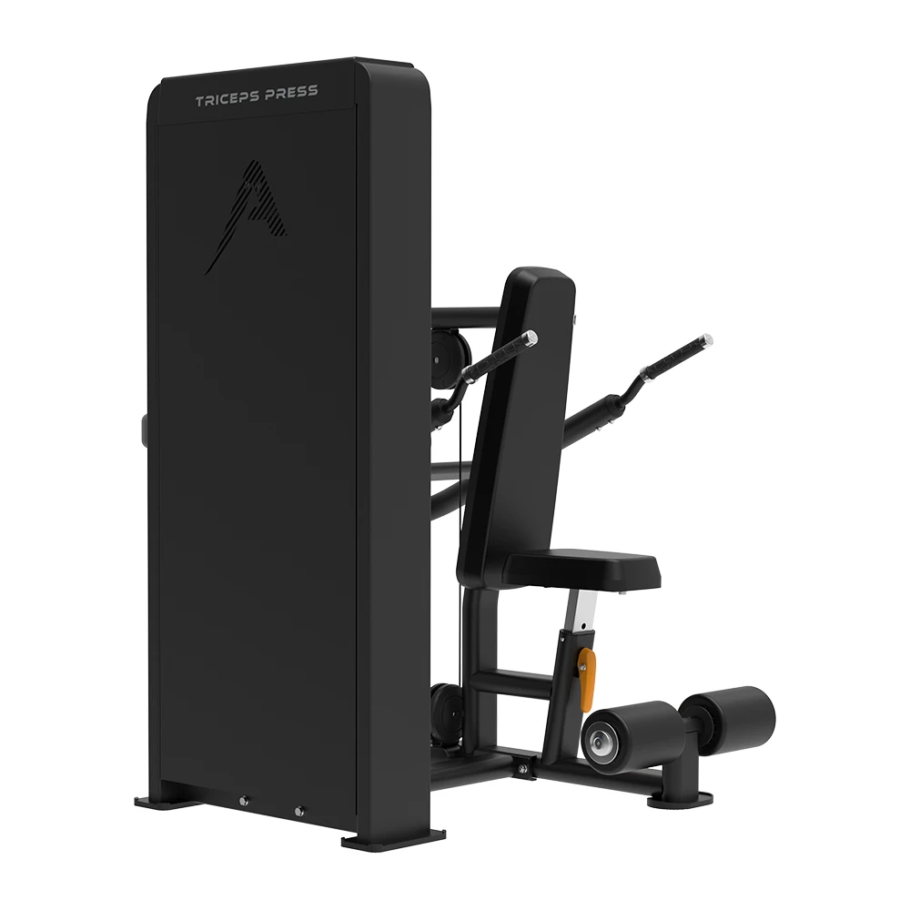 Triceps press strength machine APUS, adjustable seating, professional fitness equipment.