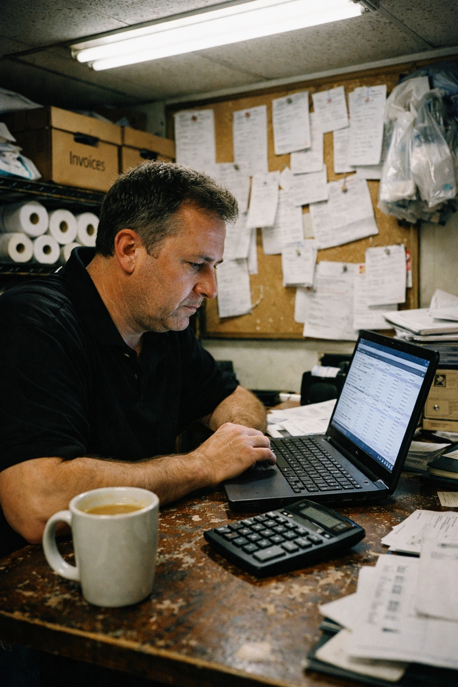 Restaurant owner reviewing online order data and delivery analytics on laptop