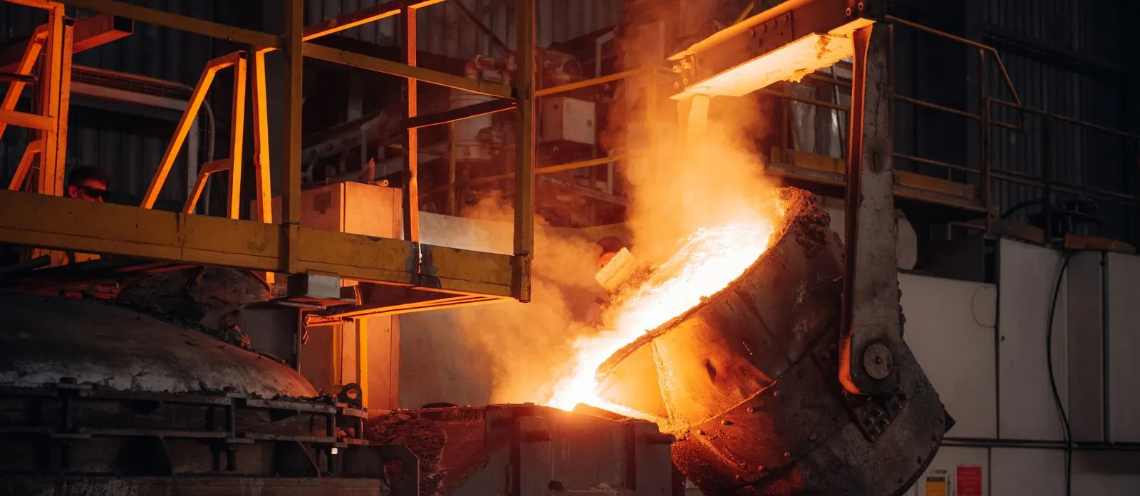 Smelted steel is being poured into a mould