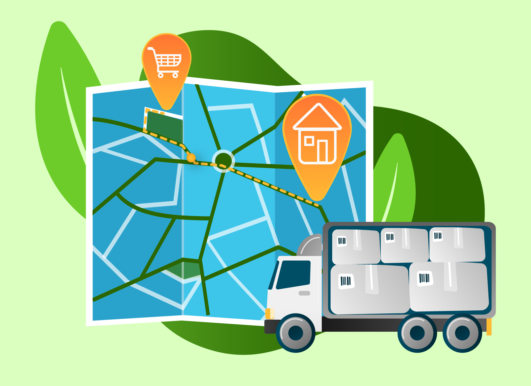 Local Sourcing Truck in Front of a Map