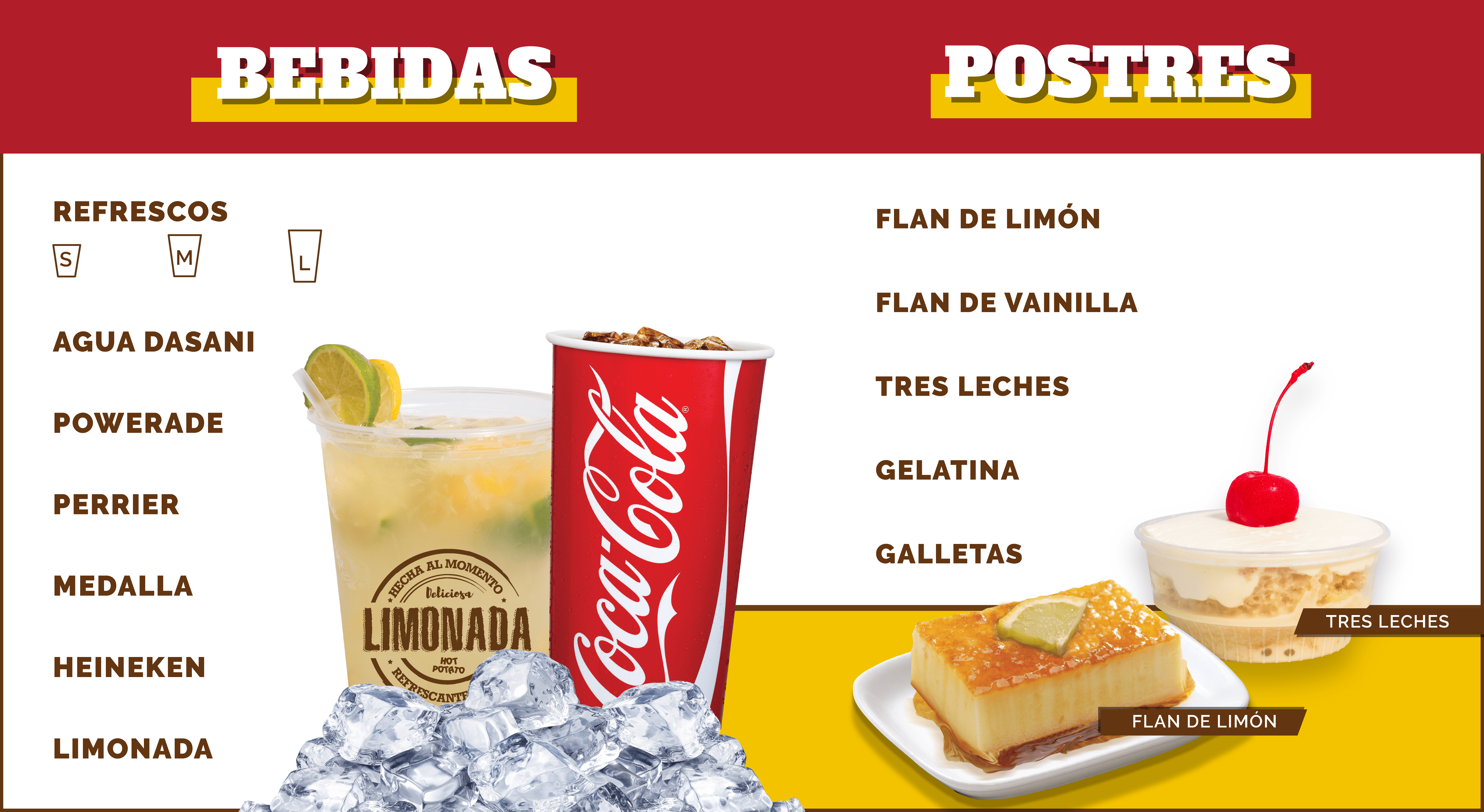 Bebedas and postres menu