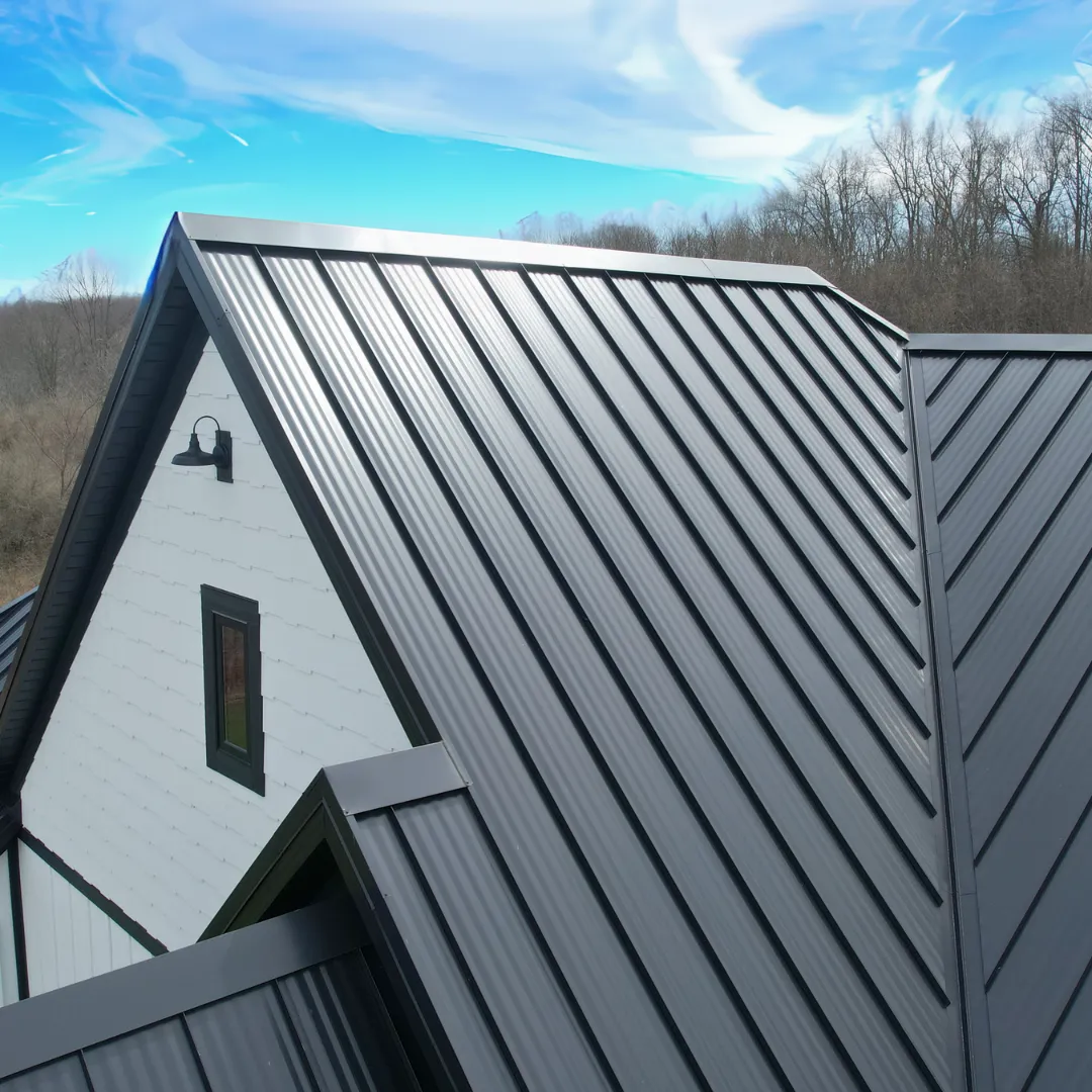 traditional black metal roofing on a residential home
