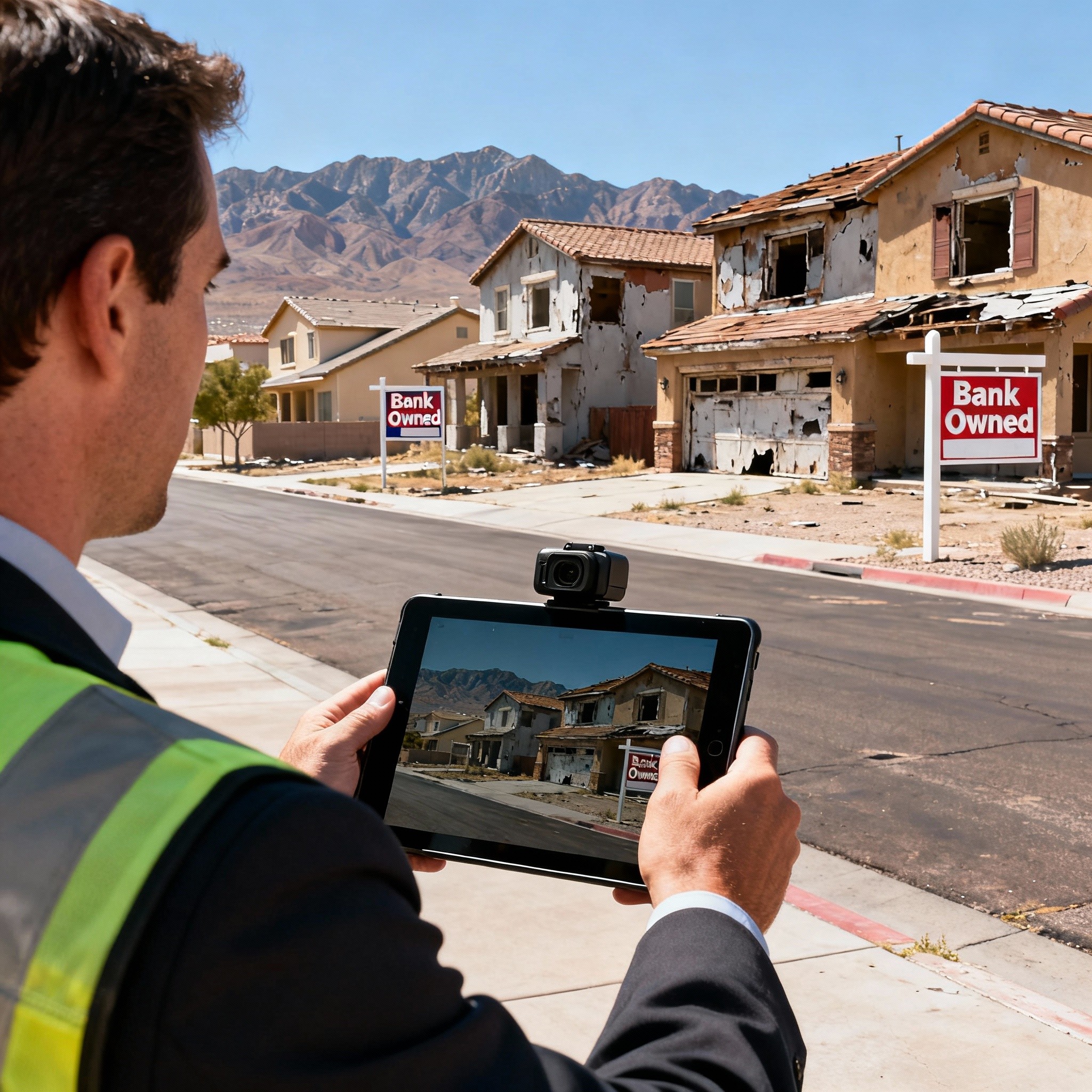 Lake Mead field inspector conducting portfolio inspection of multiple REO properties in Las Vegas Nevada