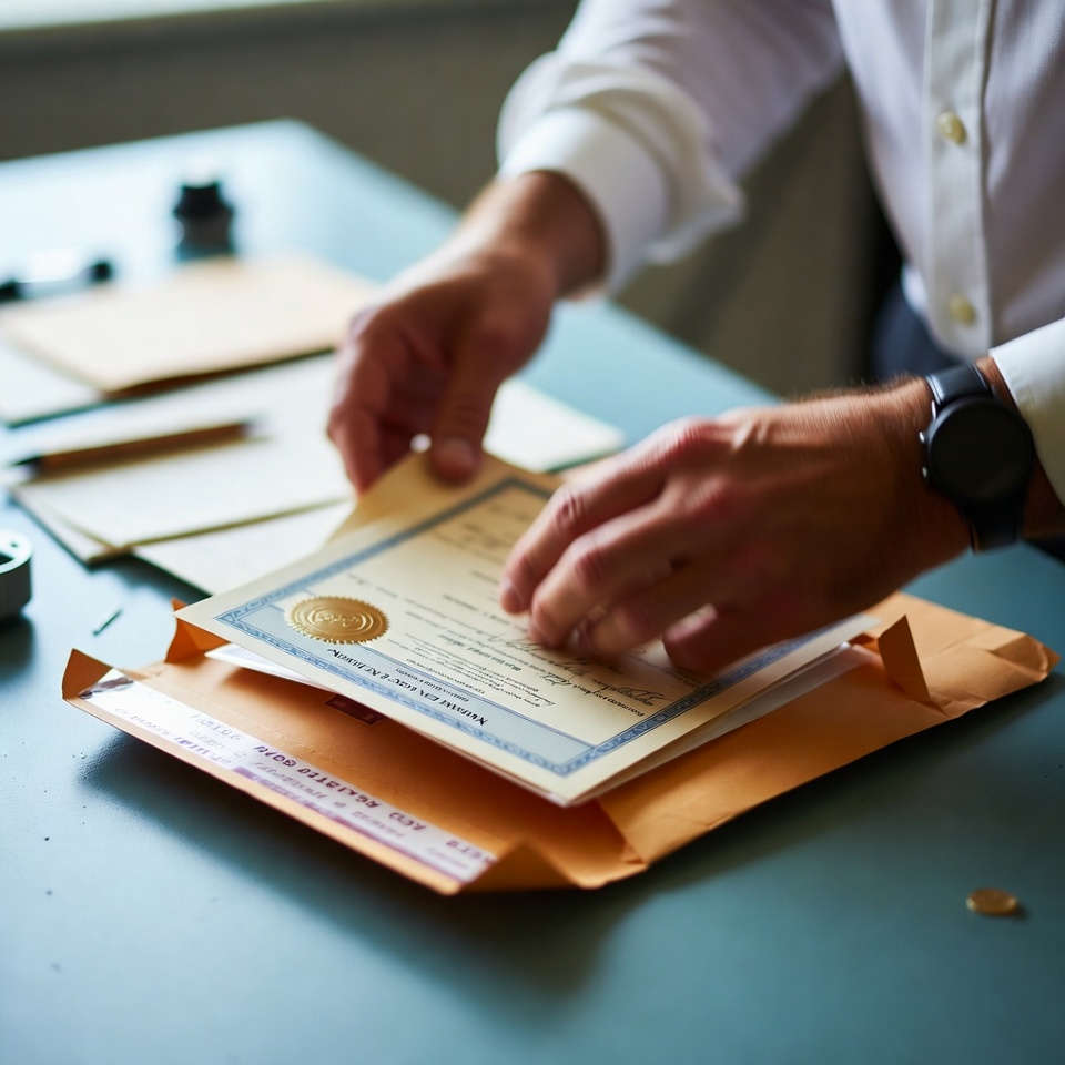 las vegas wedding officiant picking up a certified marriage certificate at the Clark County Recorder office for a recently married couple