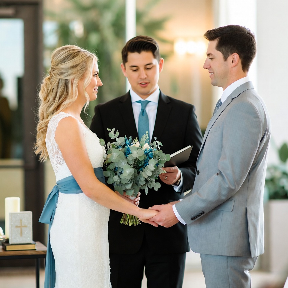 las vegas wedding officiant leading a christian faith based wedding ceremony for a couple in las vegas
