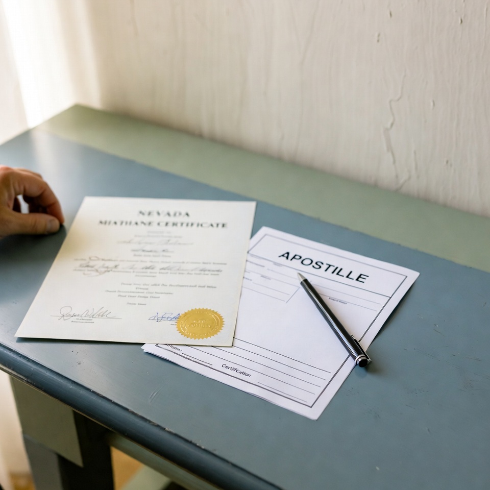 las vegas wedding officiant preparing standard Nevada apostille paperwork for a certified marriage certificate