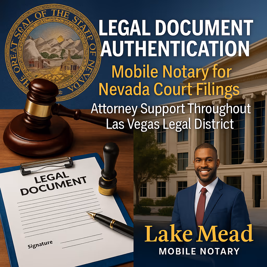 Lake Mead Mobile Notary offers legal document authentication and mobile notary support for Nevada court filings in Las Vegas.