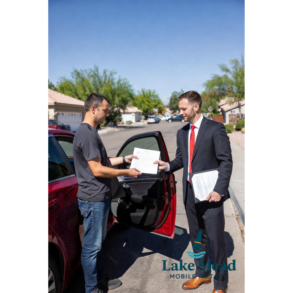 Lake Mead Mobile Notary representative delivering Nevada 15-day right to cure notice for vehicle loan reinstatement