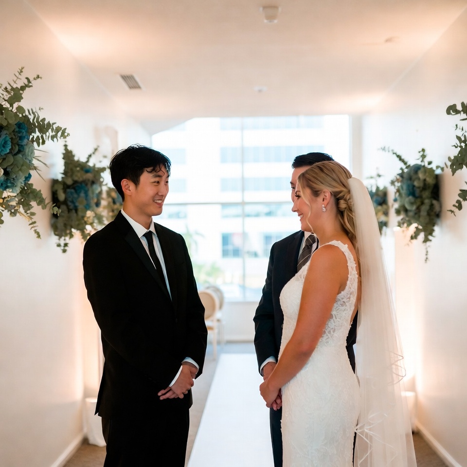 las vegas wedding officiant leading a ceremony for a couple inside an elegant wedding chapel near the las vegas strip