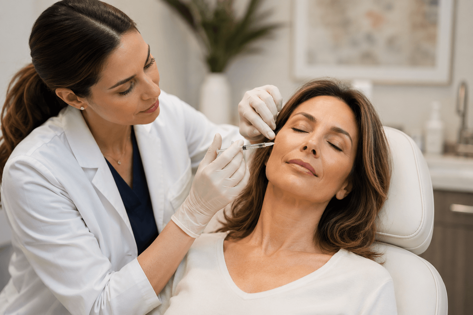 Provider performing cosmetic injections to restore facial volume and youthful contours in St. Petersburg, Florida.