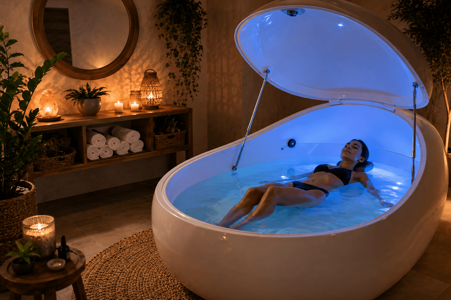 Private flotation pod inside a floating spa in Valrico, Florida