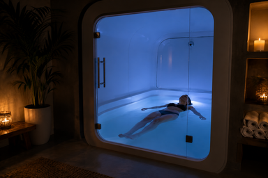 Sensory deprivation tank set up for a therapy session in Valrico, Florida