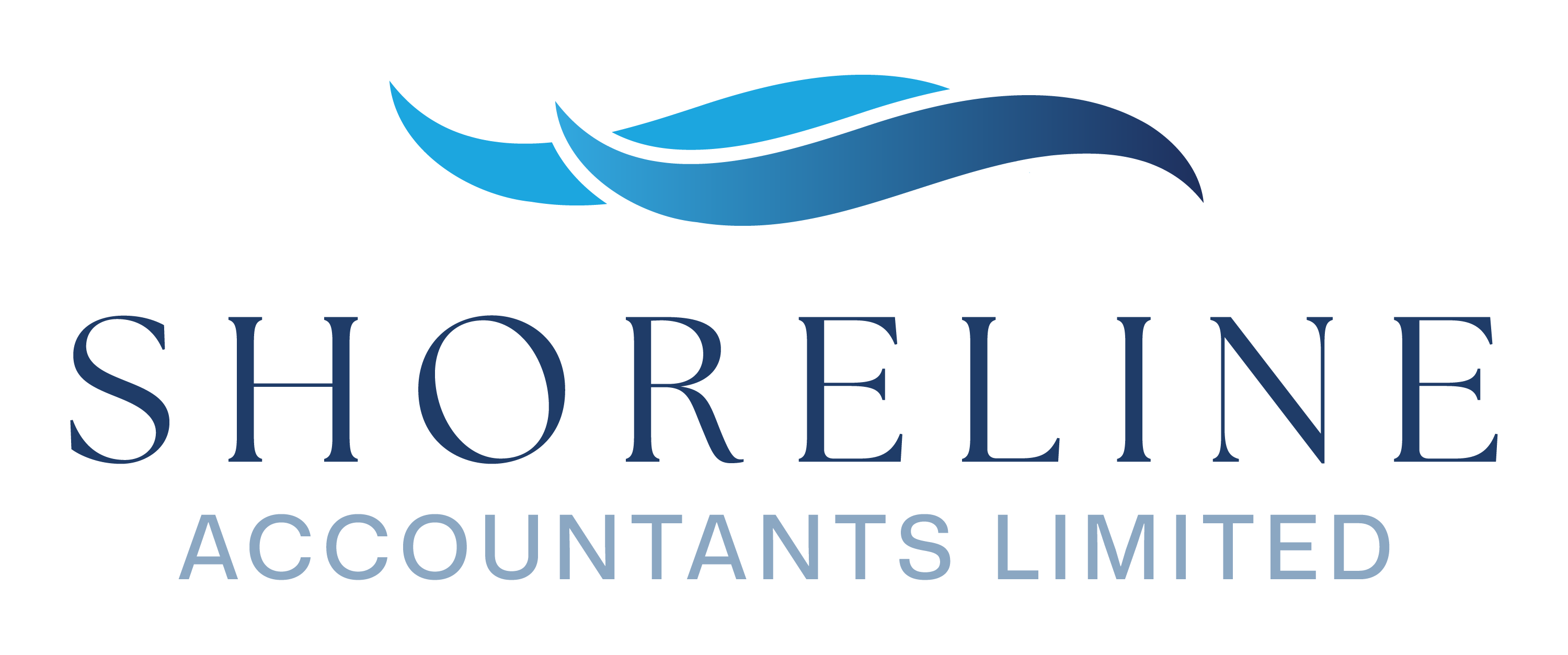 Logo for Shoreline Accountants Limited with stylized blue wave design above the text.