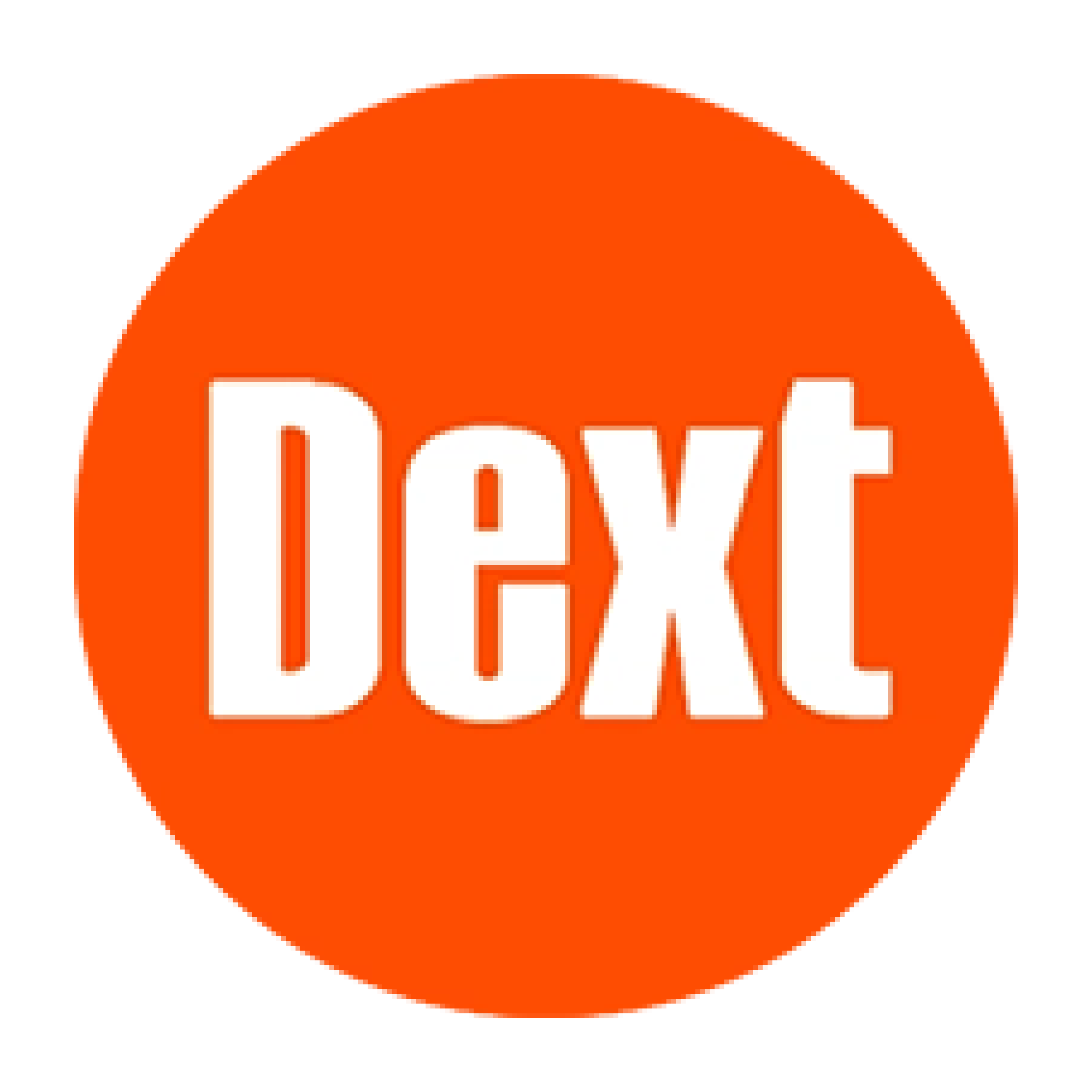 Orange circle logo with the word "Dext" in bold white text at the center.