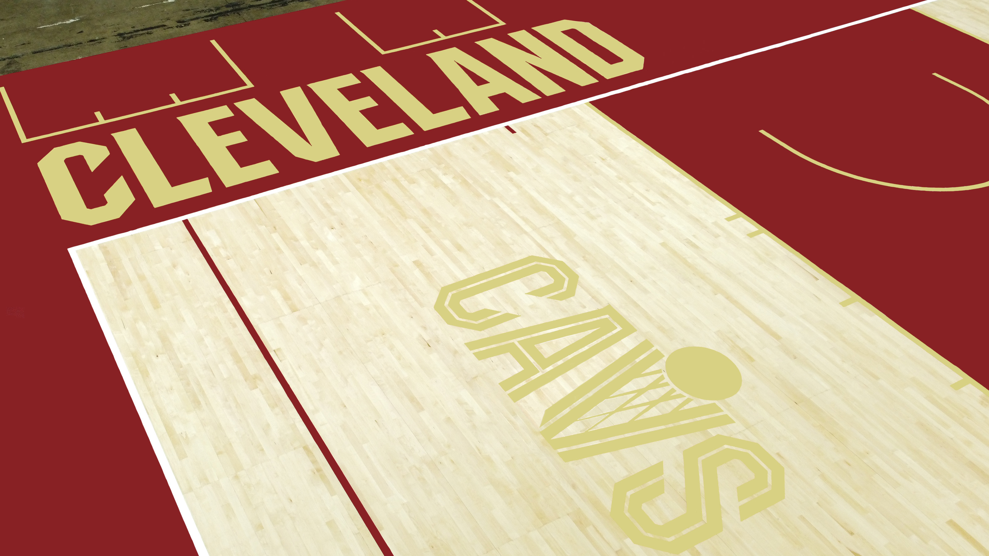 Photo of the end line of the 2025 Cleveland Cavs classic court. 