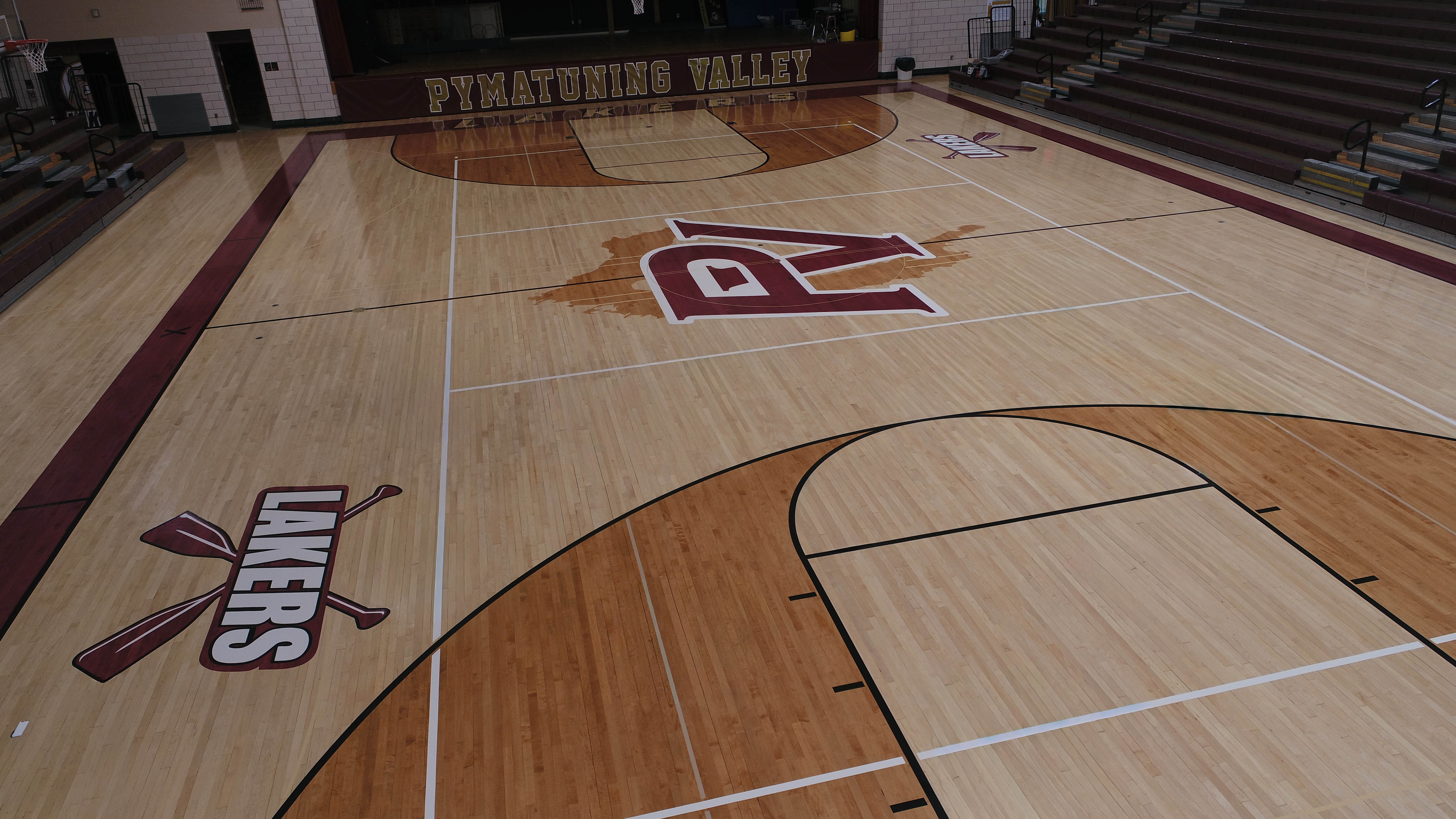Pymatuning Valley High School gym floor.