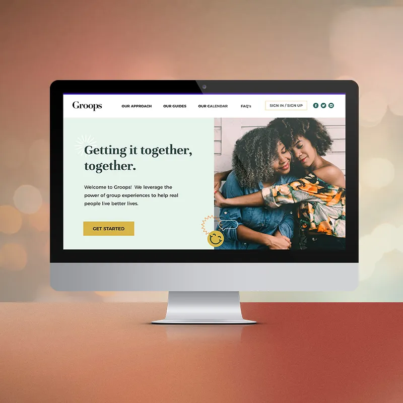 Responsive website design displayed on a desktop computer, representing Gryphon Design Strategy's UX/UI, website design, and digital experience capabilities for digital wellness platform.