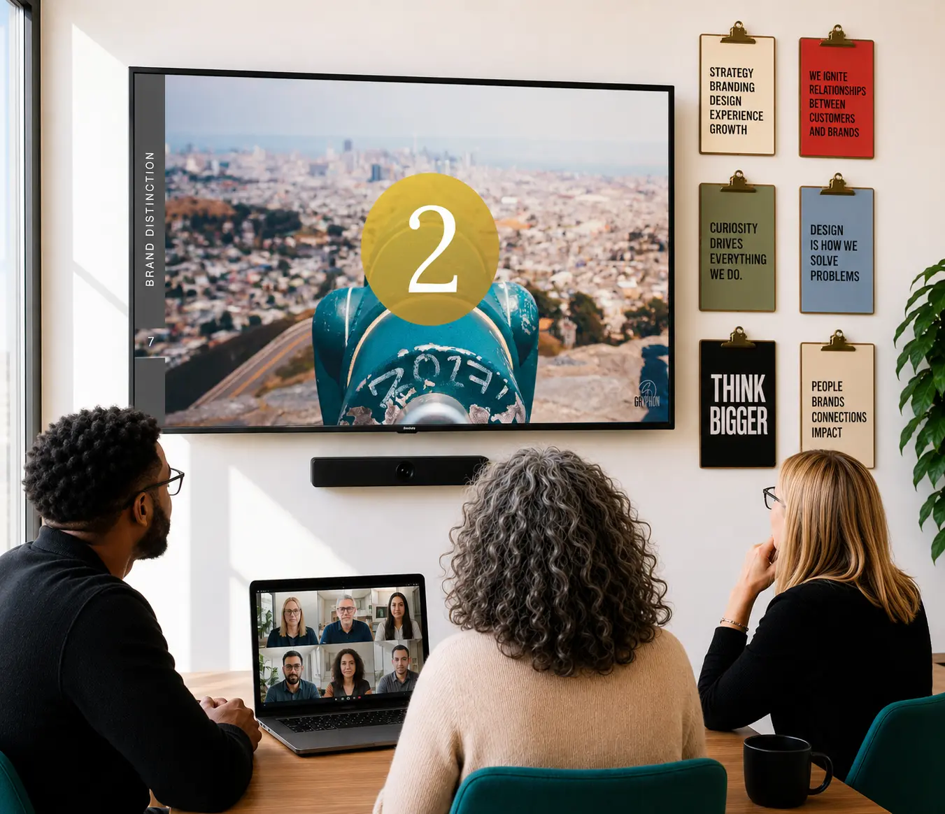 Gryphon Design Strategy team collaborating with clients across video conference.