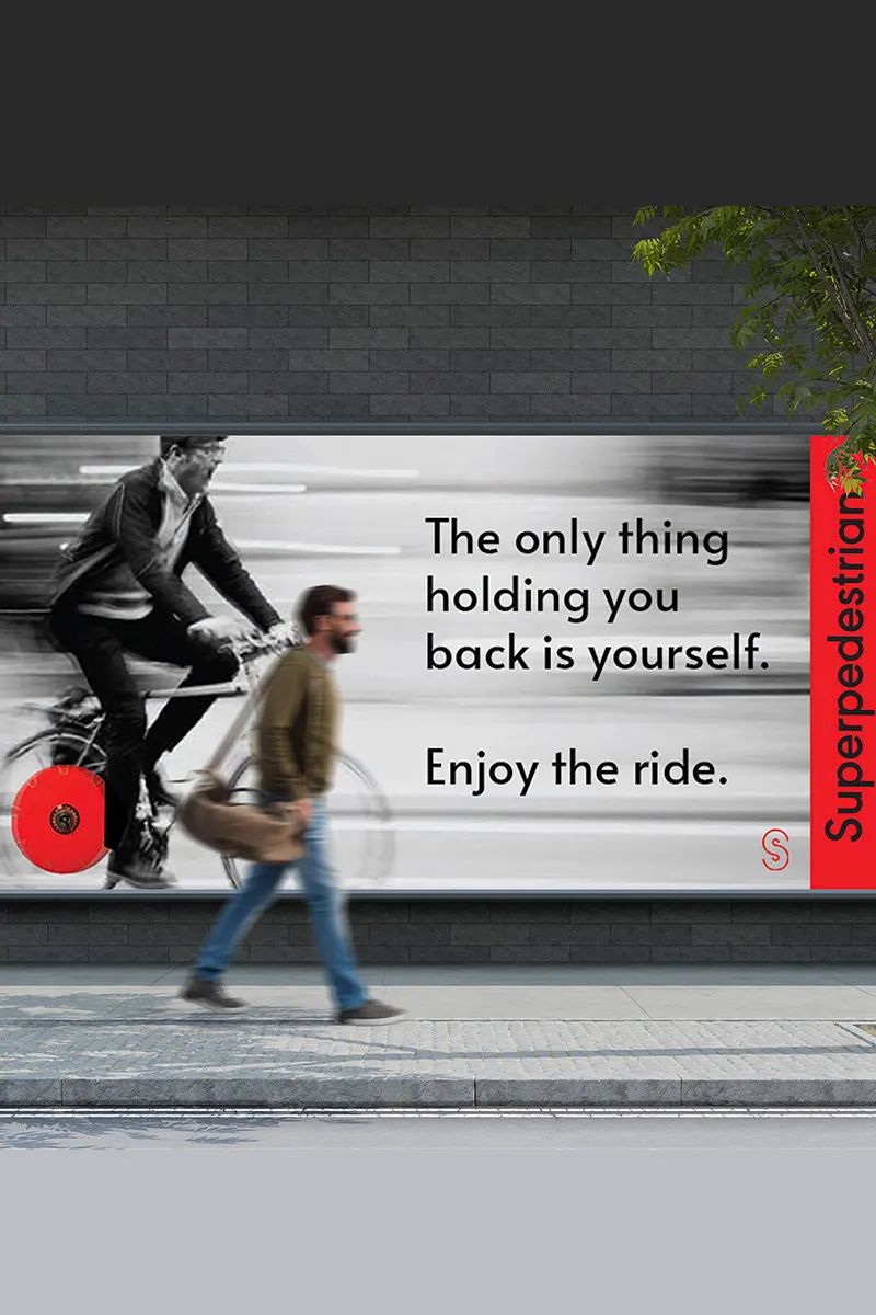 Large format graphic concepts for Superpedestrian. Purpose-driven branding, website design, and integrated marketing help organizations build trust, strengthen customer relationships, and create lasting business value.