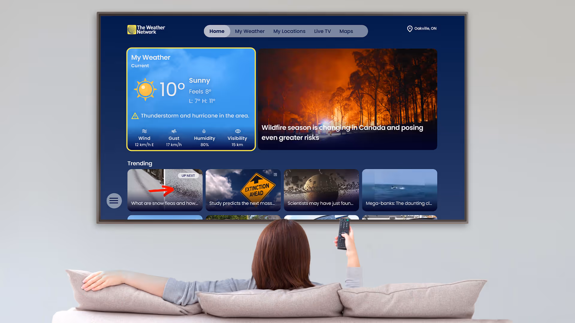 twn the weather network tv app home page ux ui interface design and interaction