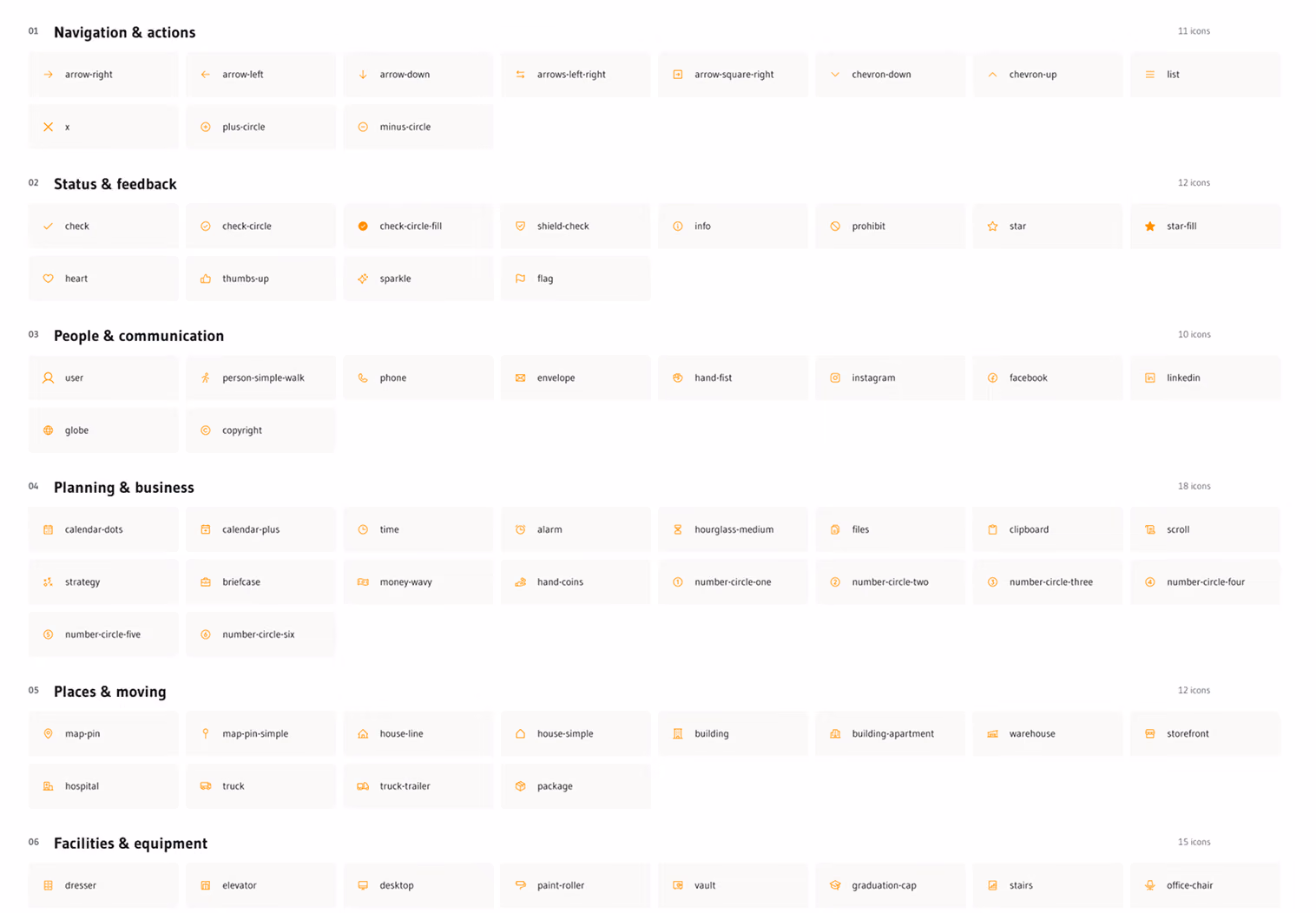 78 icons in 6 categories