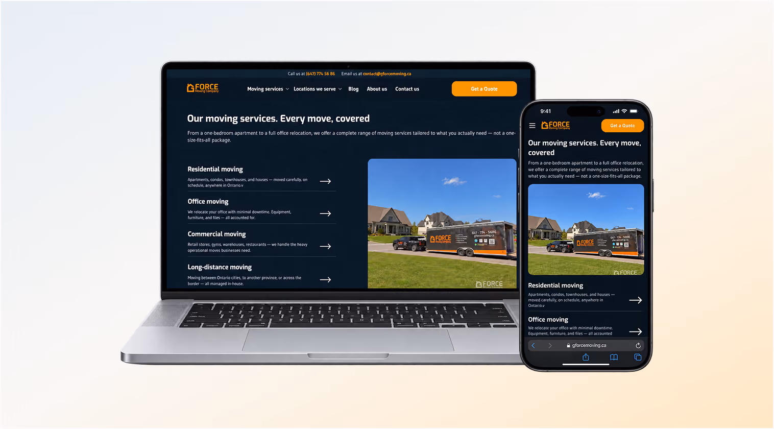 Moving services hub page, desktop and mobile