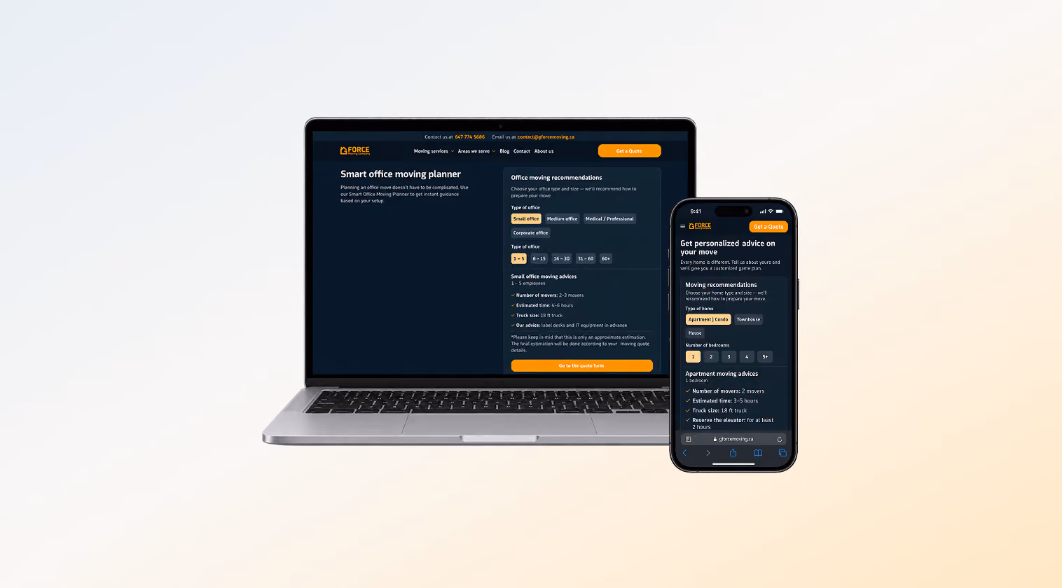 Personalized moving advice widget, desktop and mobile