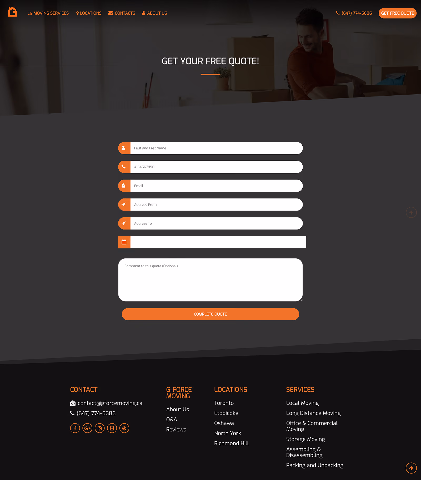 The old quote form page