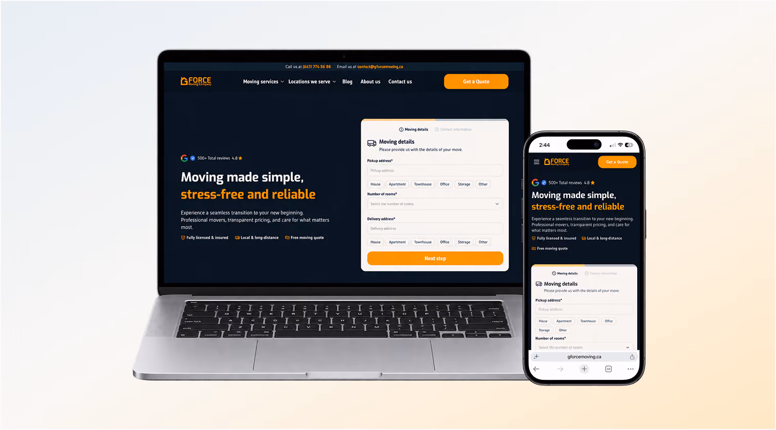 New G FORCE Moving homepage on desktop and mobile
