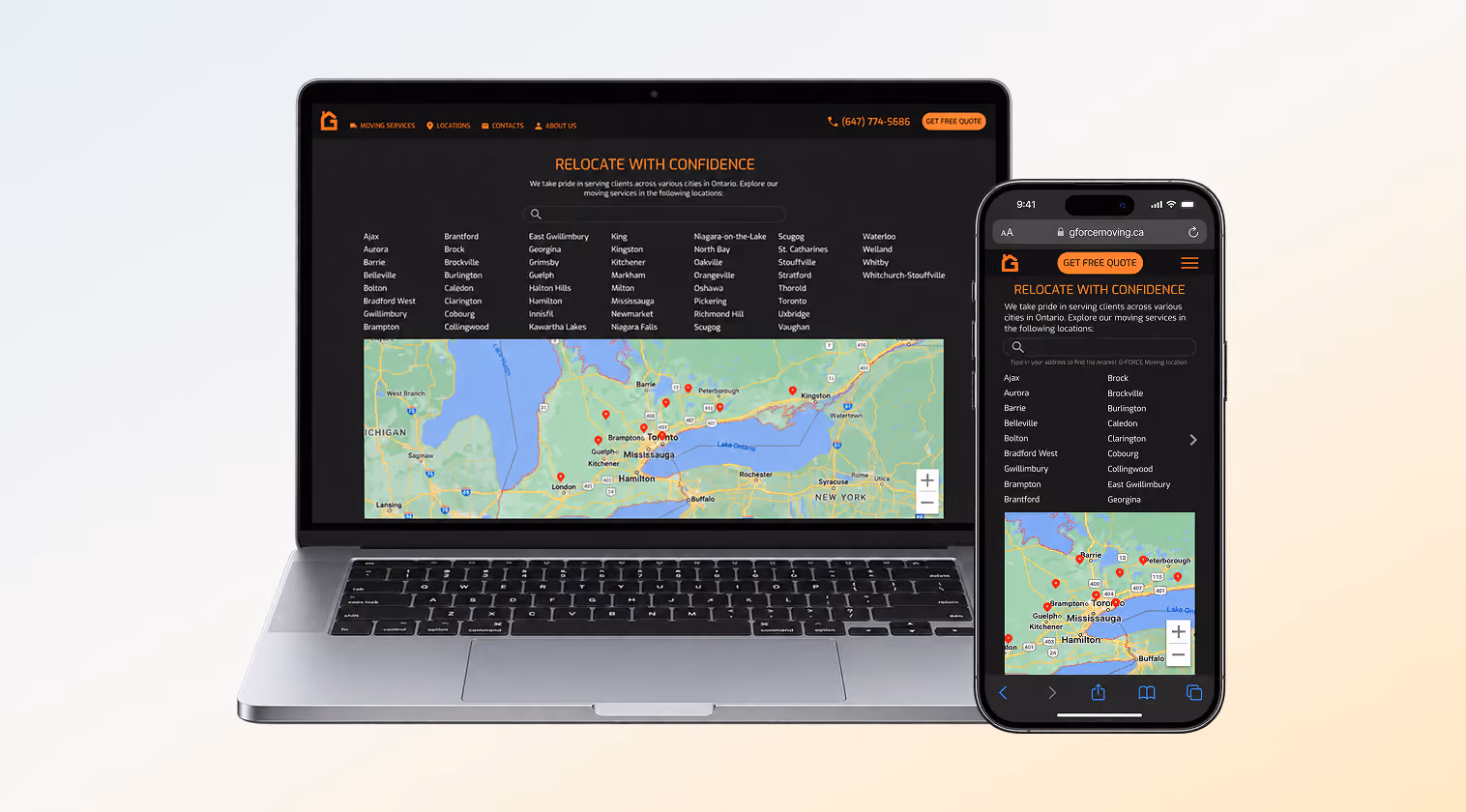 Old locations hub on desktop and mobile