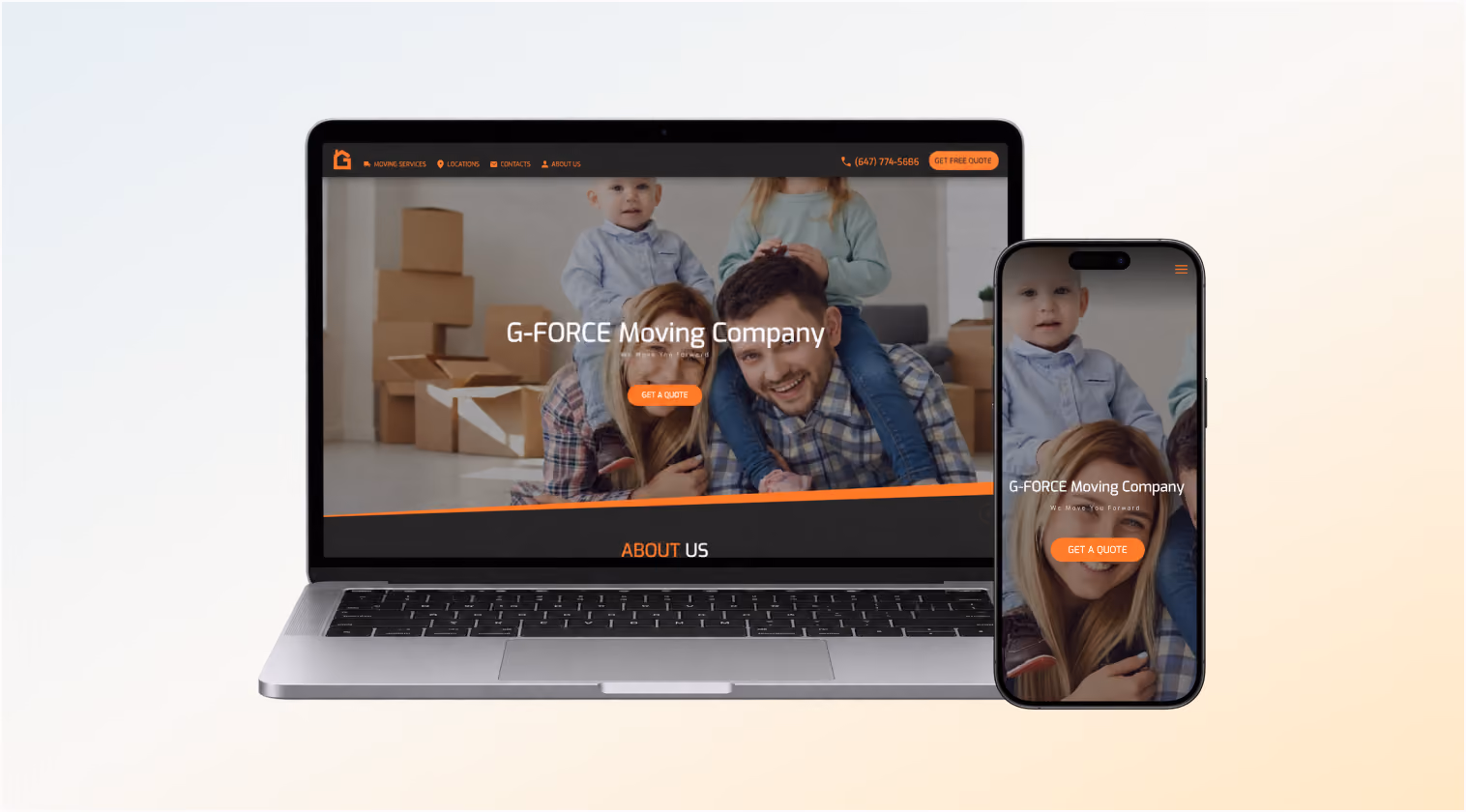 The old G FORCE Moving homepage on desktop and mobile