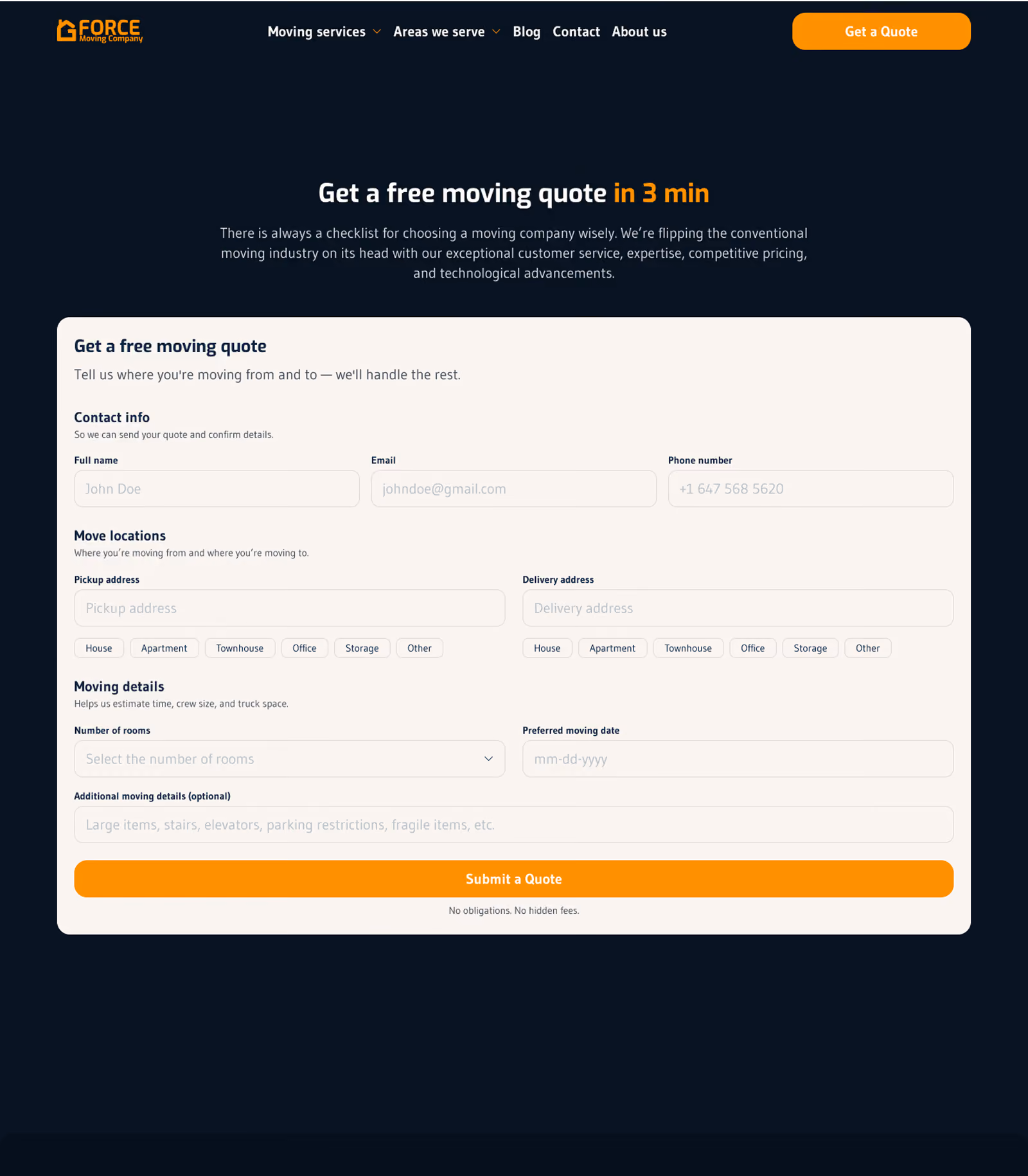 The first version of the new quote page