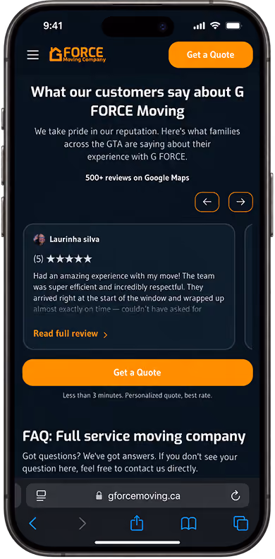 Testimonials on mobile