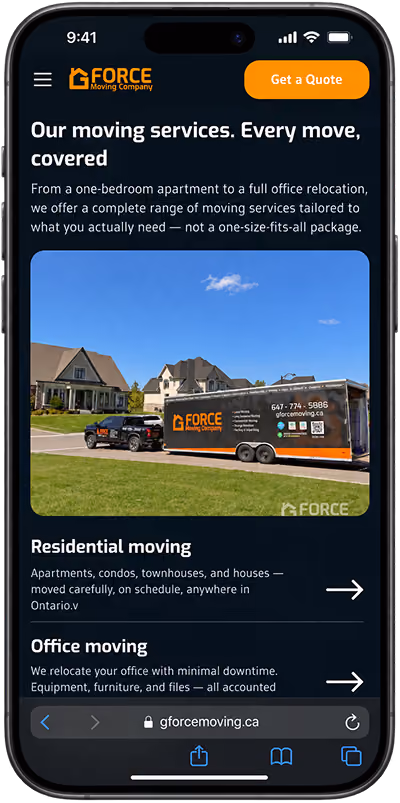 Service page on mobile