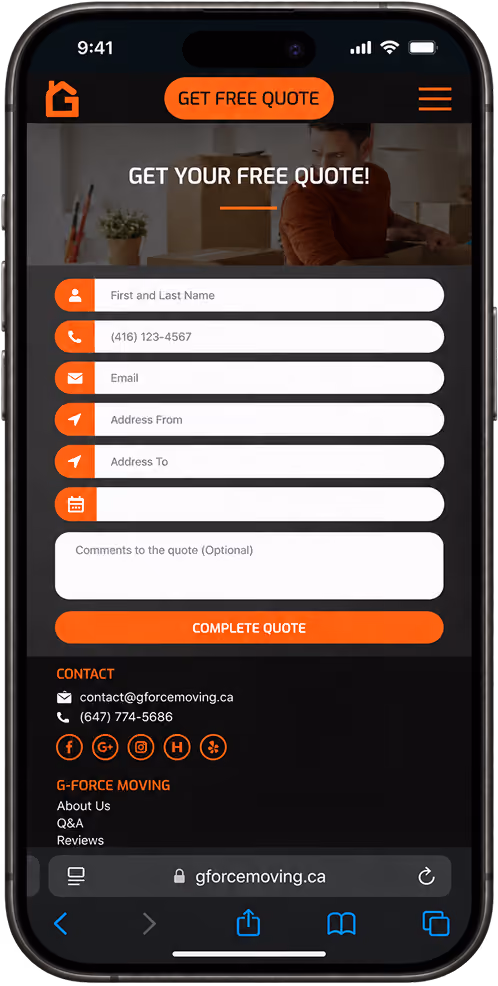 Old mobile quote form before testing