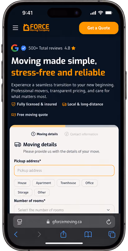 Homepage on mobile