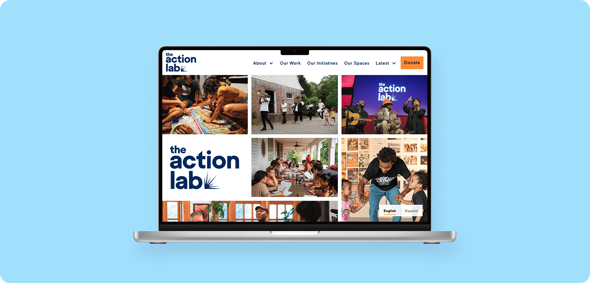 Homepage mockup displayed on laptop screen