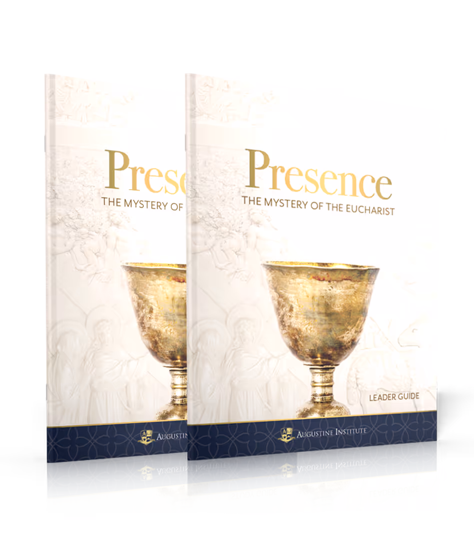 Leader and study guide book cover with text: Presence; The Mystery of the Eucharist.