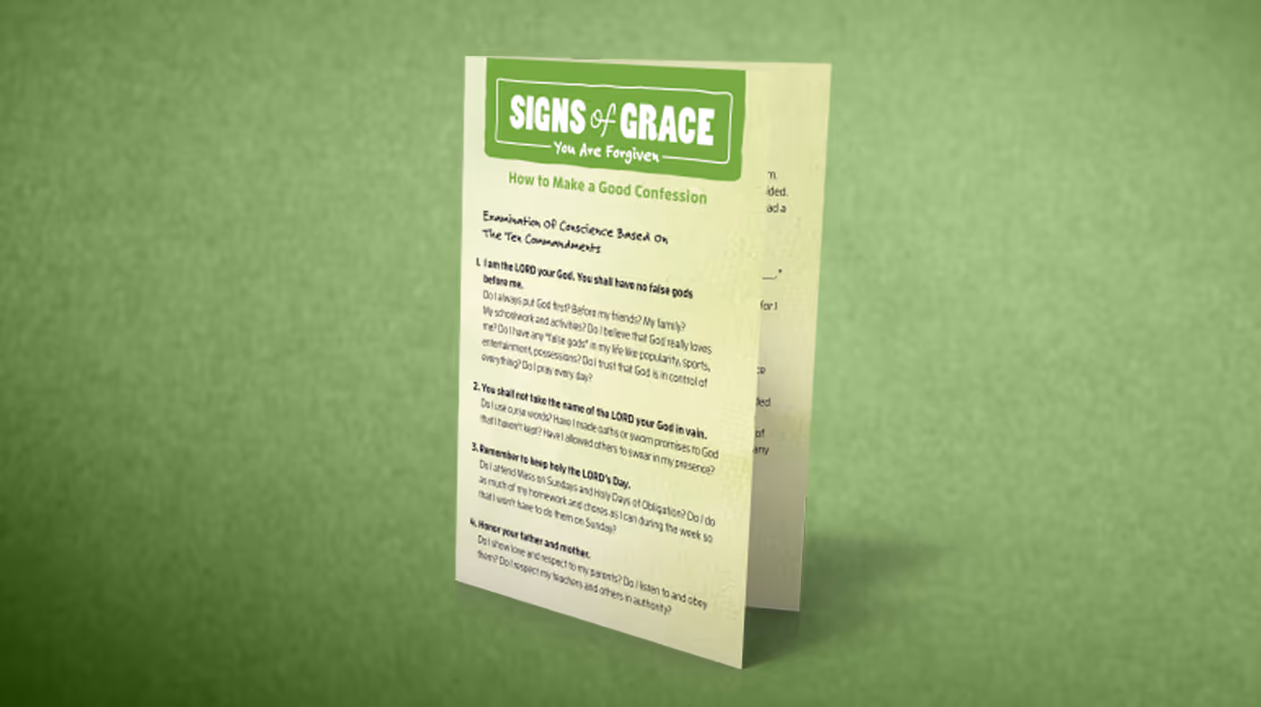 Flyer with text: SIGNS of GRACE; You Are Forgiven. How to Make a Good Confession.