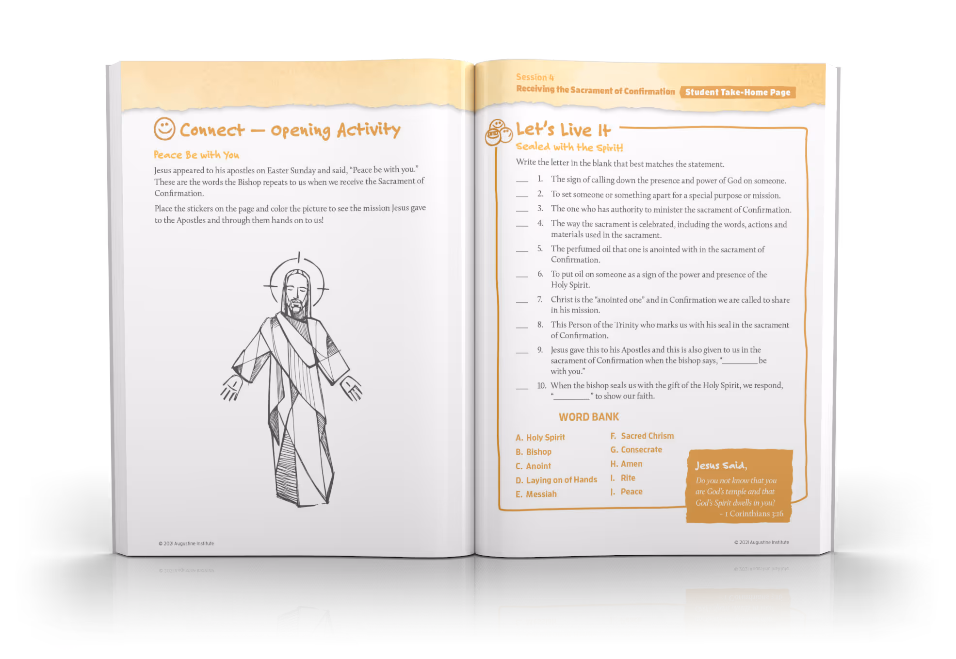 Activity book page spread with workbook activities.