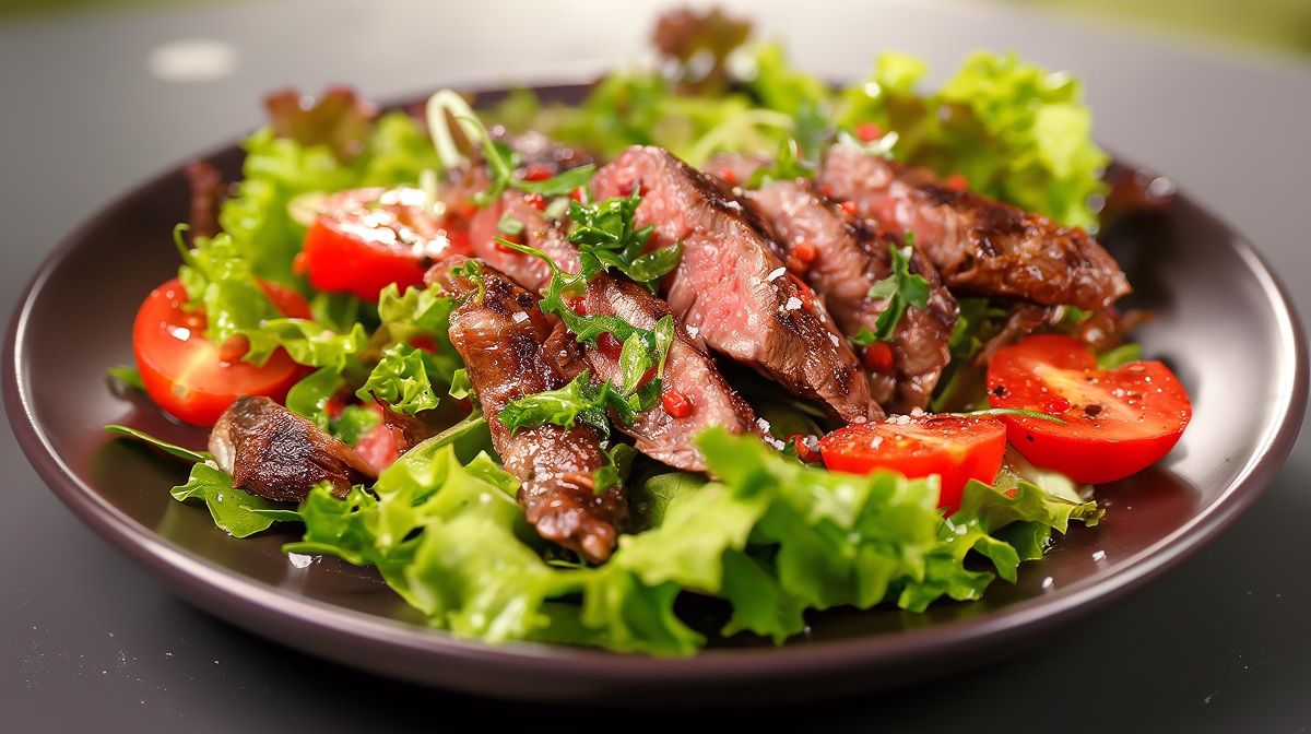 Carne la grătar cu salată de legume