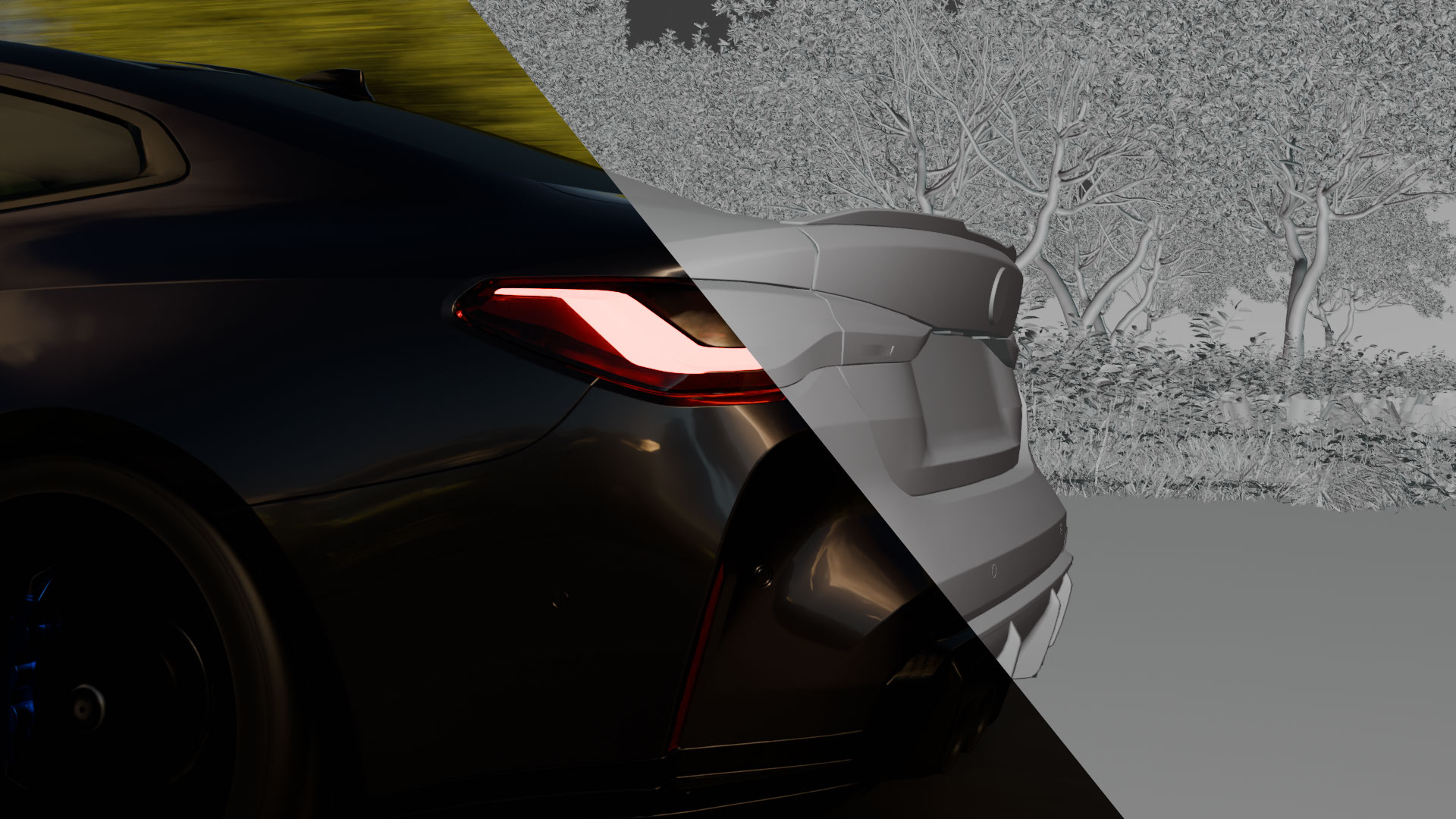 Image d'une Scene 3D sur blender avec un partie sans rendu Cycle