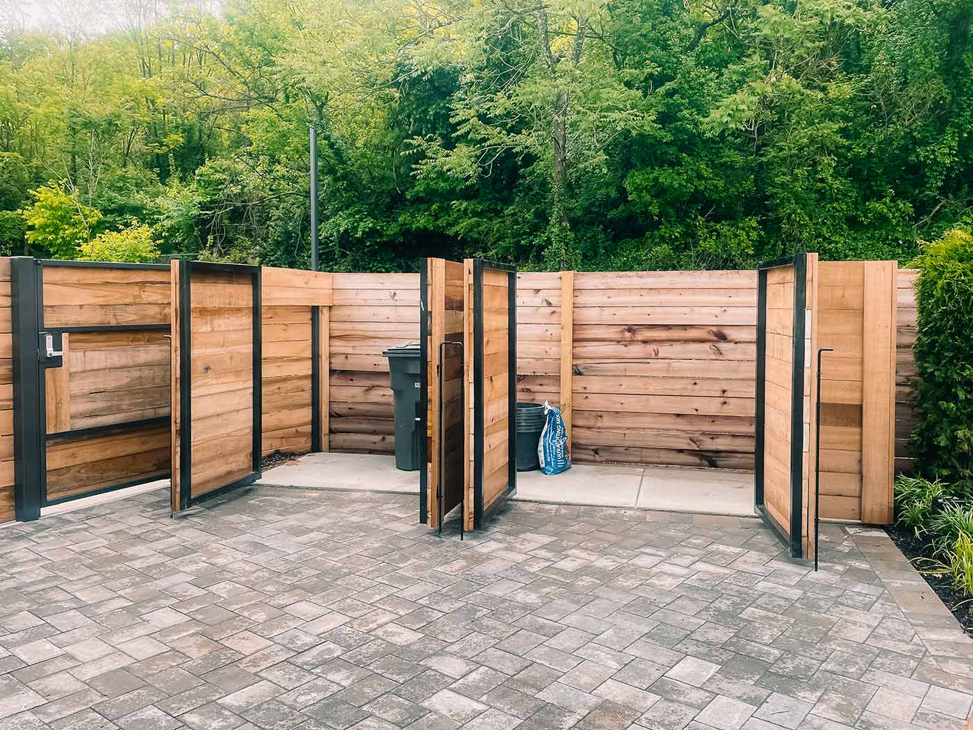 Wood privacy fence along a property line in East Tennessee