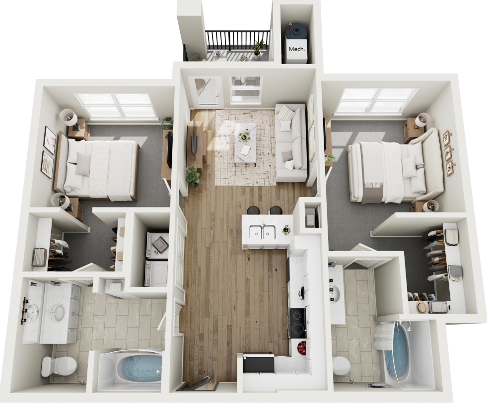 2 Bedroom 2 Bath 901 sqft